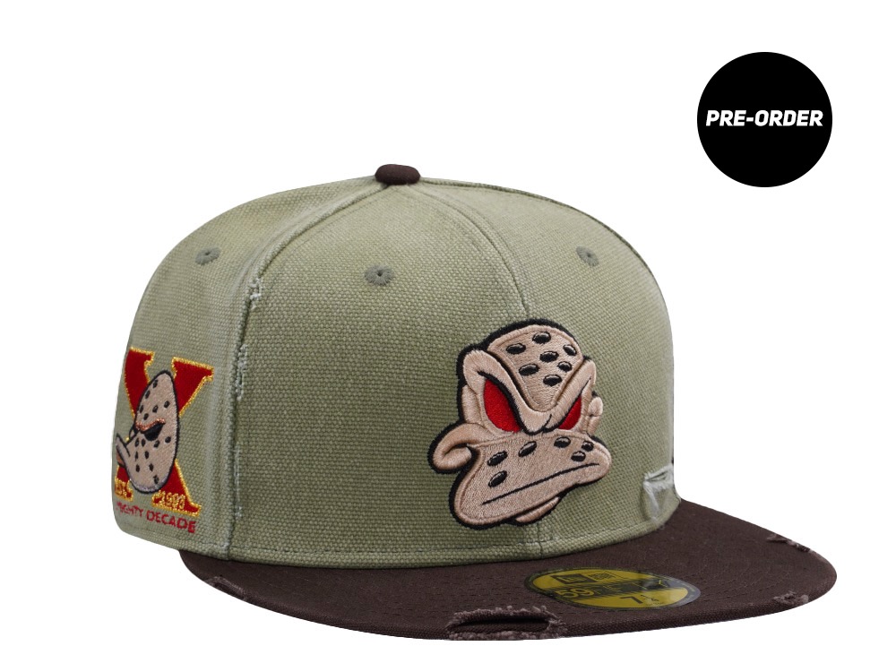 New Era Anaheim Ducks 10th Anniversary Washed Canvas Rifle Green Two Tone Horror Edition 59Fifty Fitted Cap