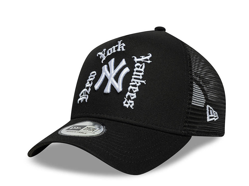 New Era New York Yankees Wordmark Black Prime Edition 9Forty A Frame Trucker Snapback Cap