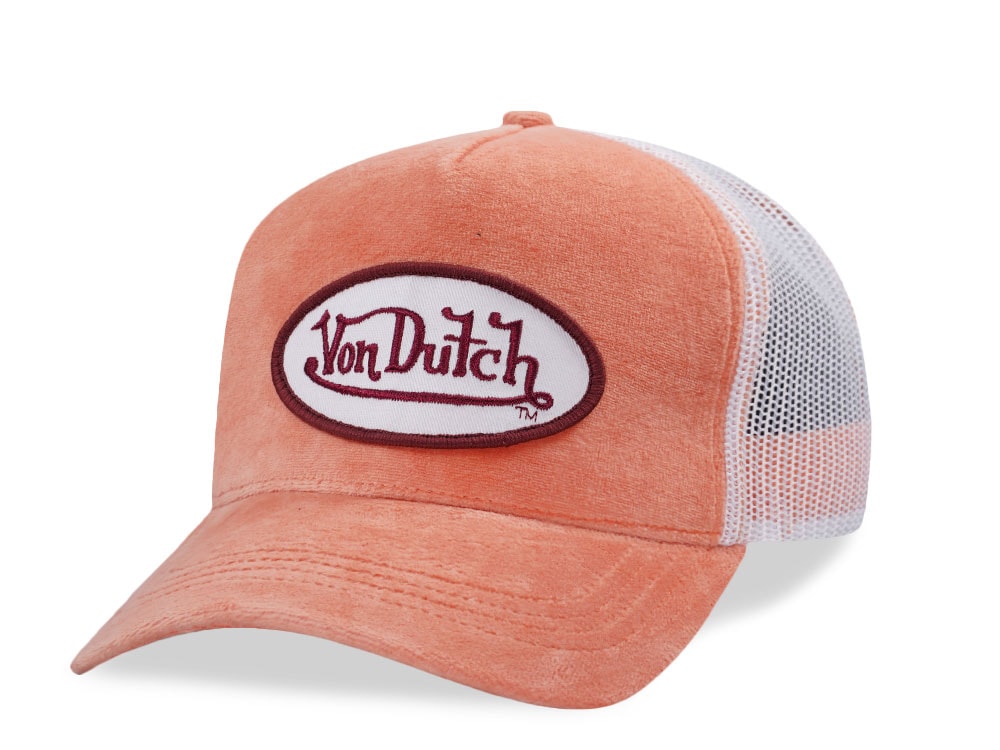 Von Dutch Oval Patch Peach Velour Edition Trucker Snapback Cap