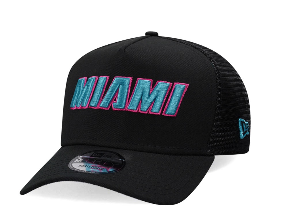 New Era Miami Heat Classic Black Trucker 9Forty A Frame Snapback Cap