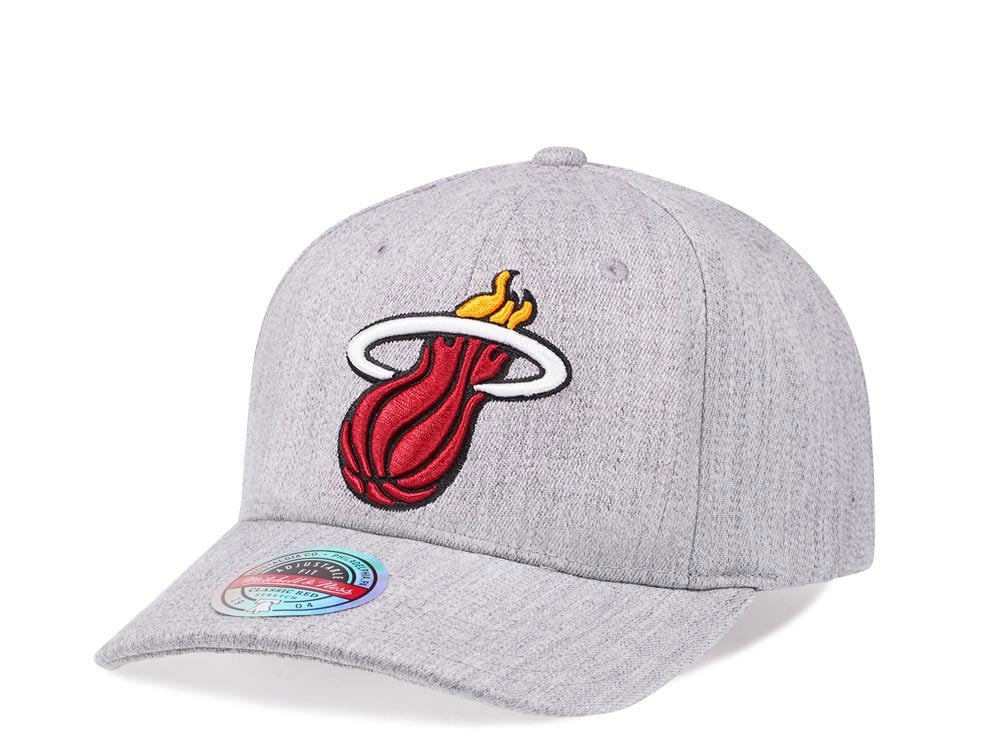 Mitchell & Ness Miami Heat Heather Gray Red Line Solid Flex Snapback Cap