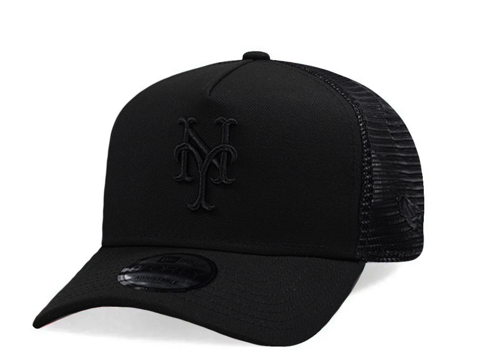 New Era New York Mets Black On Black Edition 9Forty A Frame Trucker Snapback Cap