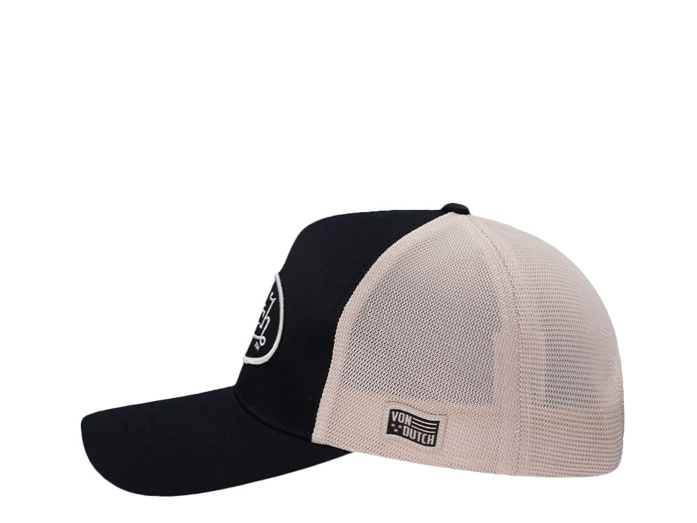 Von Dutch Embroidered Oval Patch Black Trucker Strapback Cap