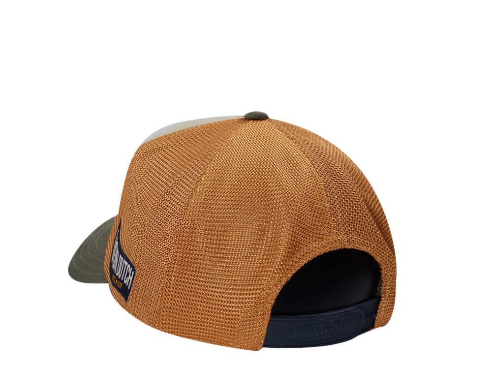 Von Dutch Square Patch Dark Green Yellow Trucker Snapback Cap