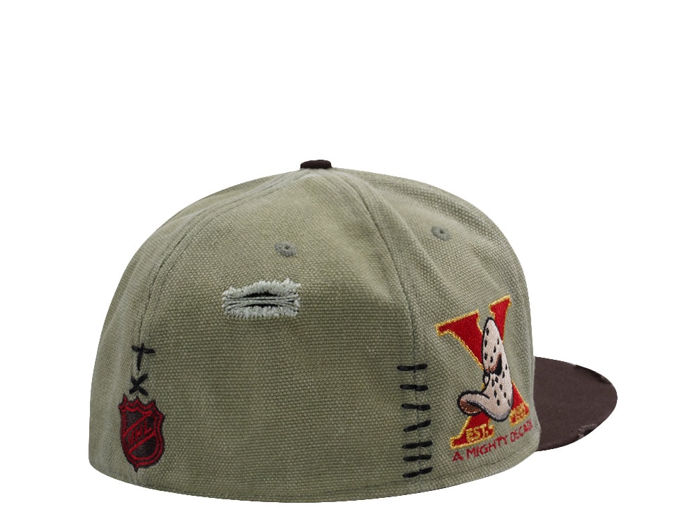 New Era Anaheim Ducks 10th Anniversary Washed Canvas Rifle Green Two Tone Horror Edition 59Fifty Fitted Cap