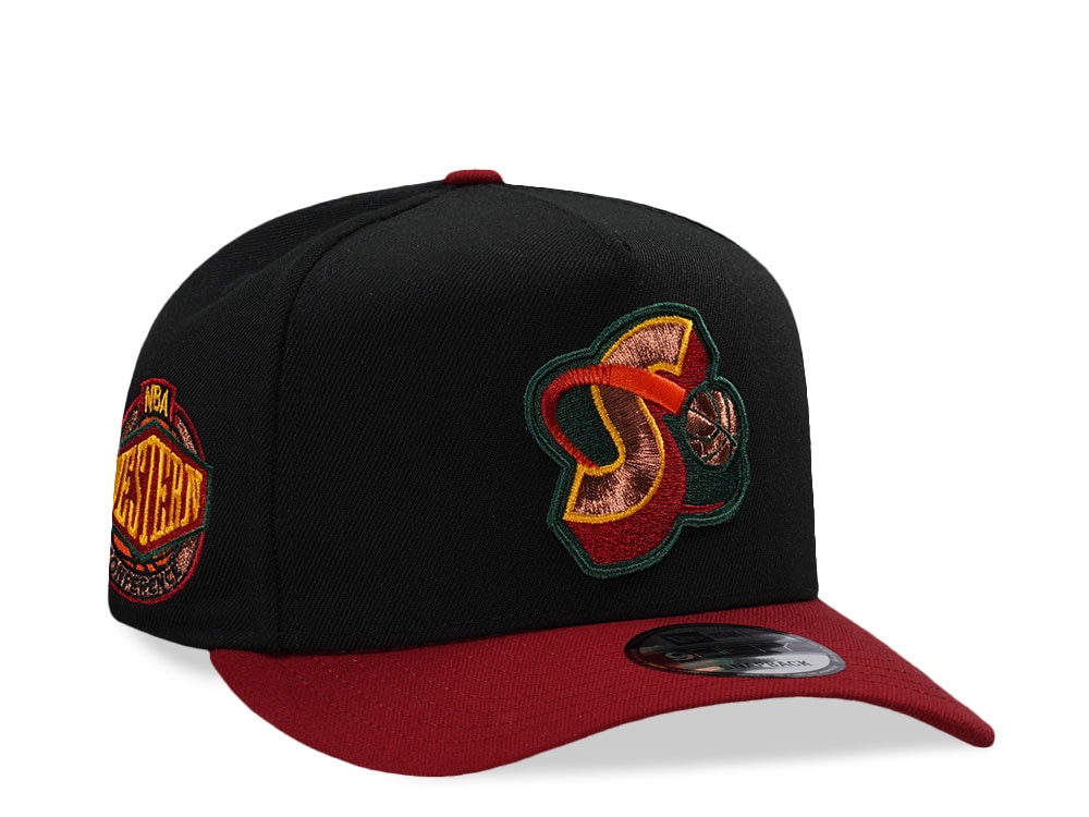 New Era Seattle Supersonics NBA Western Conference Black Two Tone Edition 9Fifty A Frame Snapback Cap