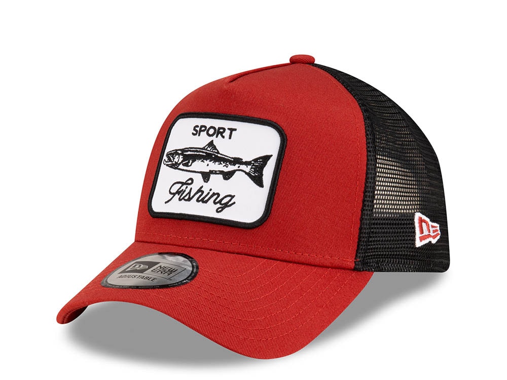New Era Sport Fishing Patch Red 9Forty A Frame Trucker Snapback Cap