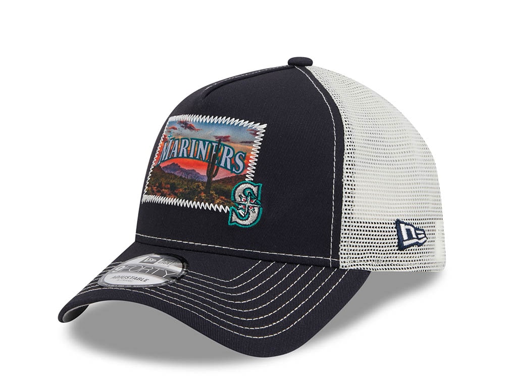 New Era Seattle Mariners M Patch Black 9Forty A Frame Trucker Snapback Cap