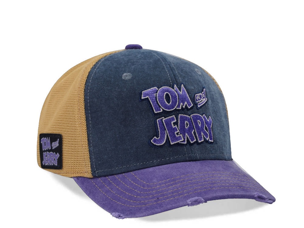 Capslab Tom and Jerry Distressed Navy Trucker Snapback Cap