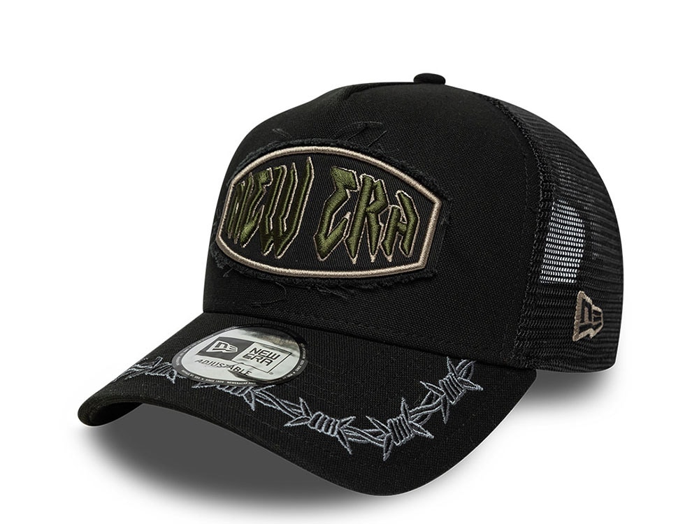 New Era Patch Distressed Black Prime Edition 9Forty A Frame Trucker Snapback Cap